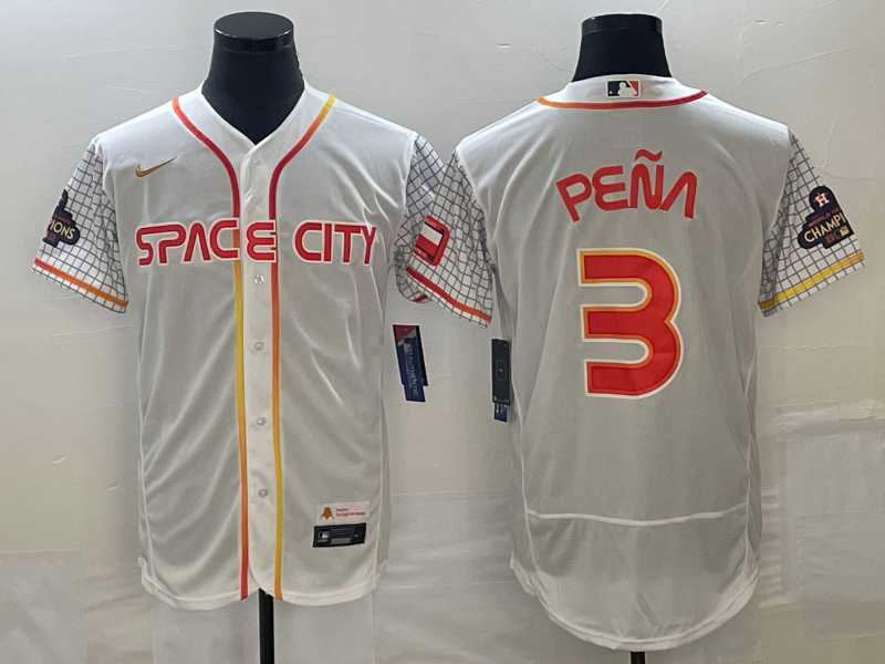 Mens Houston Astros #3 Jeremy Pena Number White 2023 City Connect Flex Base Stitched MLB Jersey
